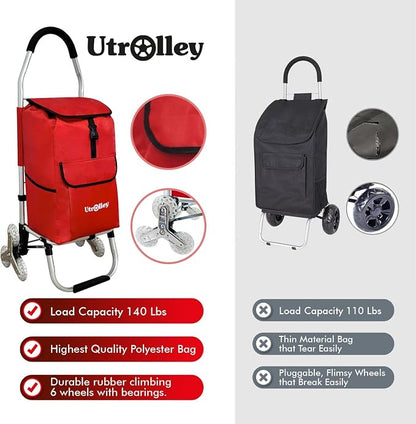 Ultra-Lightweight Foldable Stair-Climbing Red Shopping Cart - 42L Capacity - Image 8