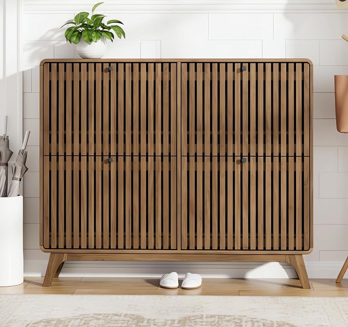 Jluomei Large Shoe Cabinet for Entryway, Bamboo Narrow Shoe Cabinet Storage by Jluomei