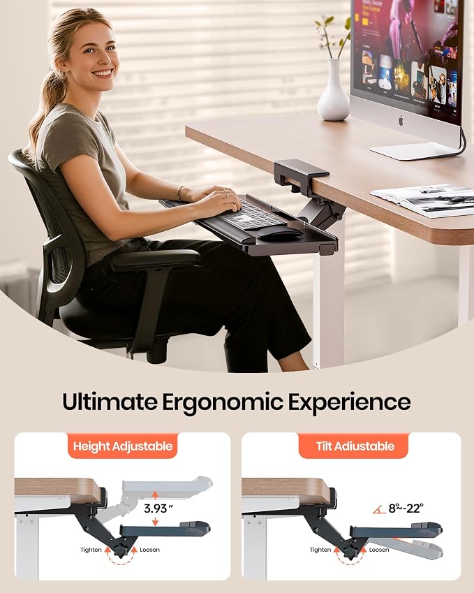 Klearlook Upgraded Ergonomic Keyboard Tray Under Desk, Adjustable Sliding - Image 4