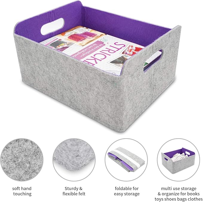 Welaxy Storage Baskets Felt Foldable Storage Cube bin Shelf Bins Organizer Felt - Image 3
