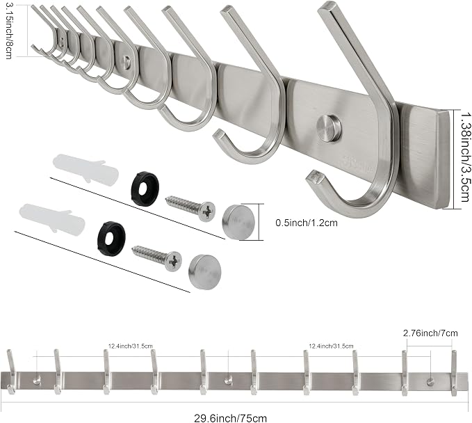WEBI Coat Rack Wall Mount, 10 Coat Hooks - Image 3