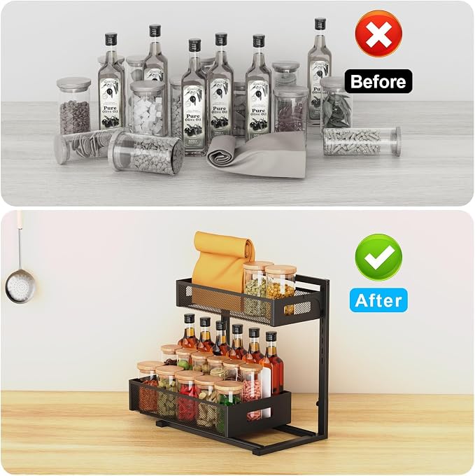 Under Sink Organizer Pull Out Cabinet Organizer Adjustable Height 2 Tier - Image 5