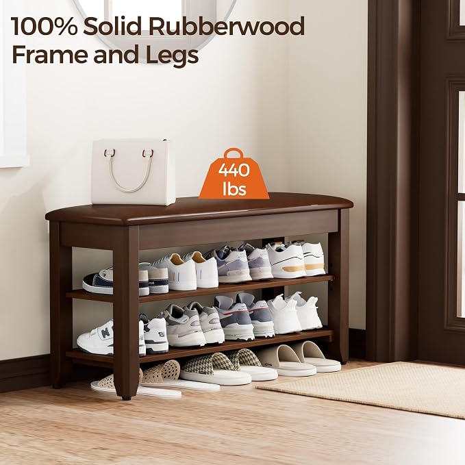 Homleke 2-Tier Solid Wood Shoe Rack Bench - Image 3