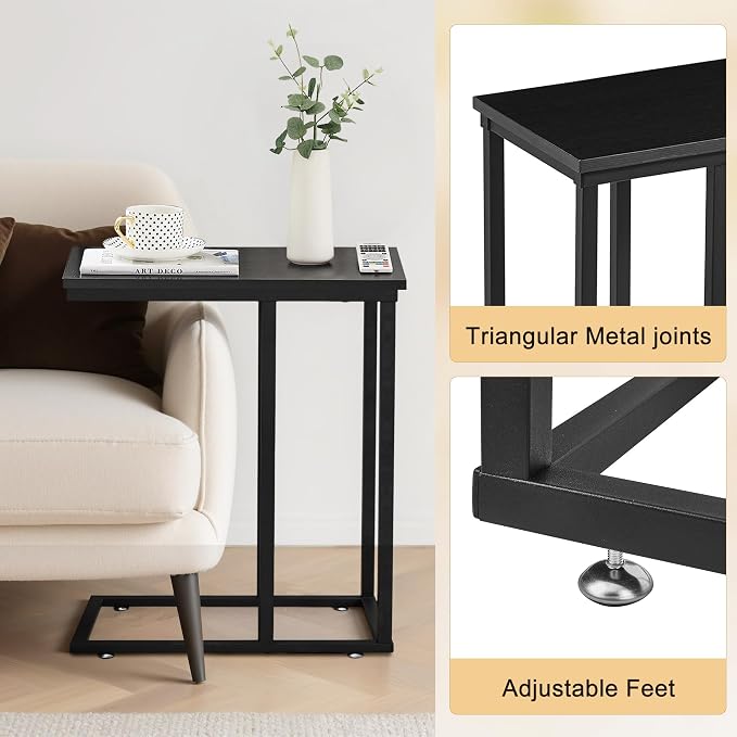 VECELO C Shaped End Side Table for Sofa Couch and Bed Snack TV Tray for Living - Image 10