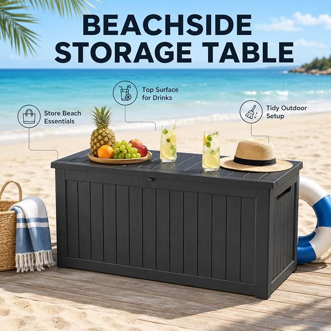 182 Gallon Outdoor Deck Storage Box, Large Waterproof Resin Patio Storage Box - Image 6
