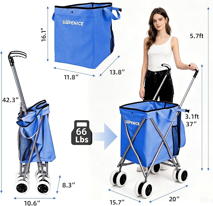 Shopping Carts for Groceries Foldable Rolling Trolley - Image 9