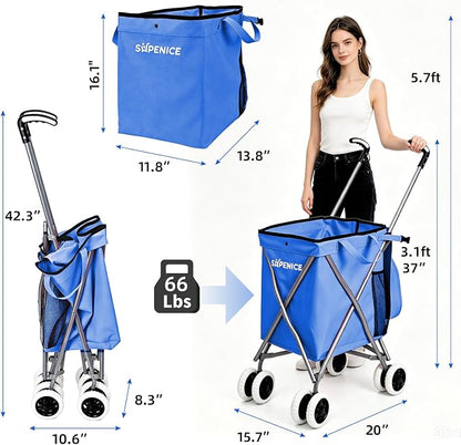 Shopping Carts for Groceries Foldable Rolling Trolley - Image 9