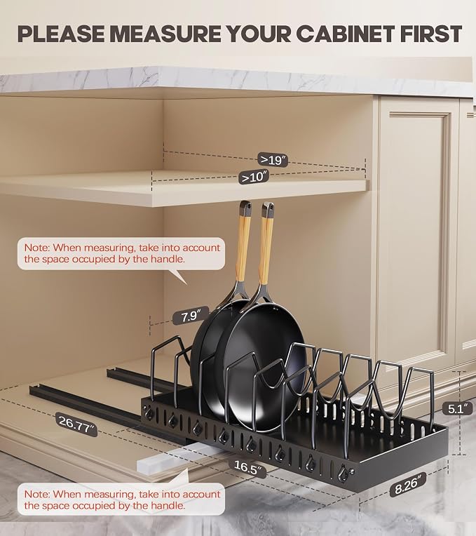 Pull Out Pots and Pans Organizer Under Cabinet, Sliding Lid Holder and Pan Rack - Image 2