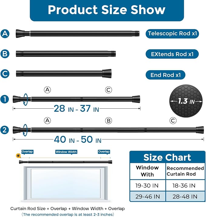 AIZESI 4Pack Tension Curtain Rod 28-48 Inch No Drilling Adjustable, No Slip - Image 2