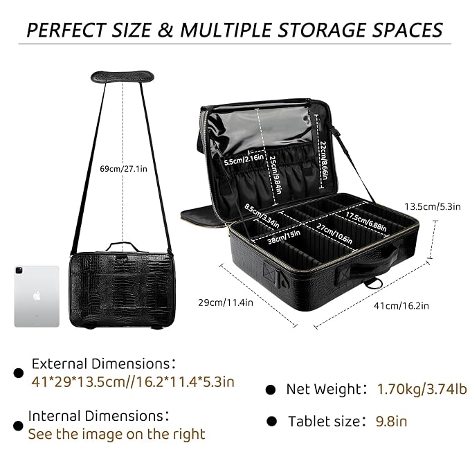 gzcz Large Capacity Travel Makeup Case Organizer, Professional Cosmetic Bags - Image 2