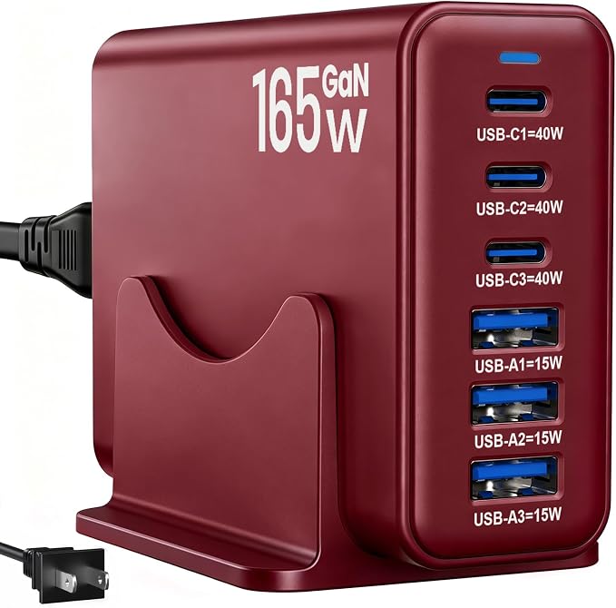 165W GaN USB C Charging Station, 6 Port Desktop Charger by Unknown