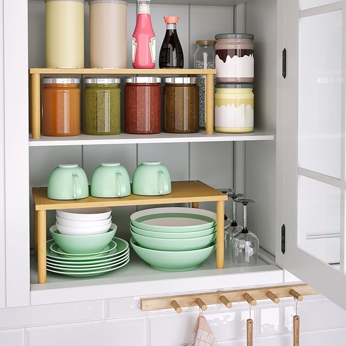 Cabinet Organizer Shelf, Kitchen Counter Shelves, Bamboo Stackable Expandable - Image 3