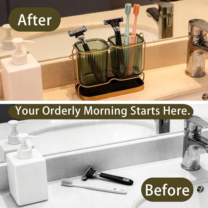 2-Pack Green Toothbrush Holders, Wall Mounted or Countertop Toothbrush Holders - Image 4