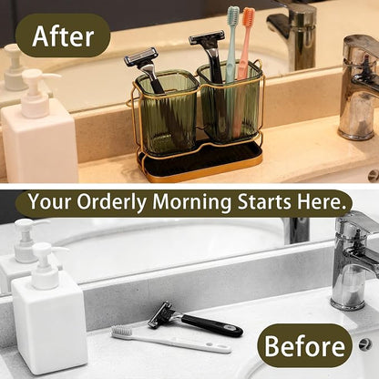 2-Pack Green Toothbrush Holders, Wall Mounted or Countertop Toothbrush Holders - Image 4
