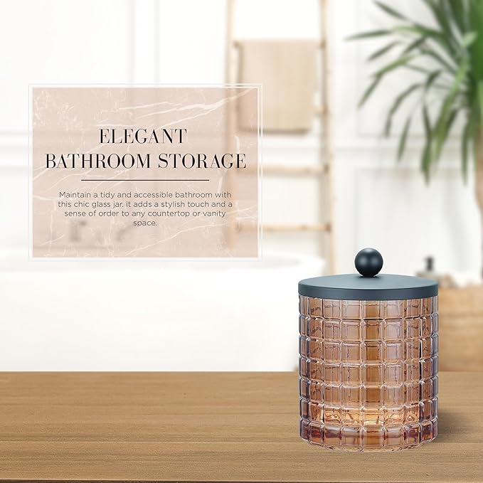 Amber Colored Tranlucent Apothecary Etched Geometric Grid Glass Jar W/Matte - Image 5