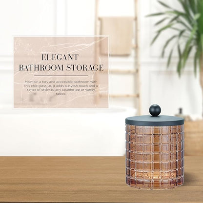 Amber Colored Tranlucent Apothecary Etched Geometric Grid Glass Jar W/Matte - Image 5