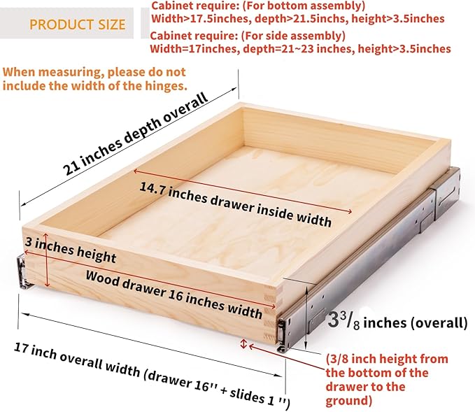 16”W x 21”D x 3‘’H Soft Close Slide Out Wood Drawer Organizer - Image 3