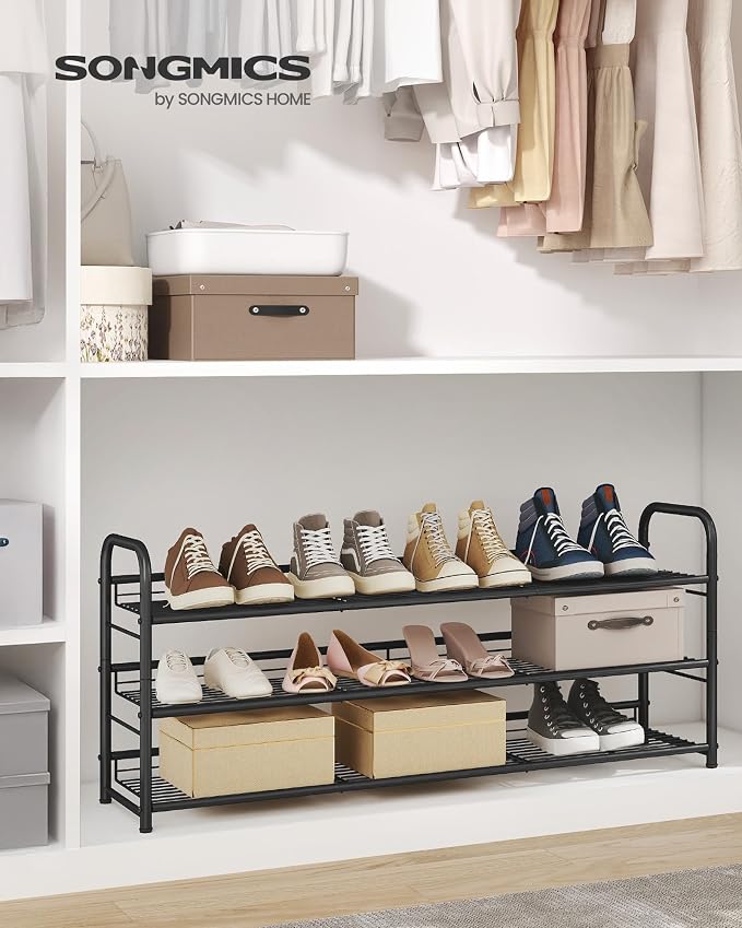 SONGMICS Stackable Shoe Rack, 3 Tier Metal Shoes Rack Storage Shelf, Holds up - Image 2