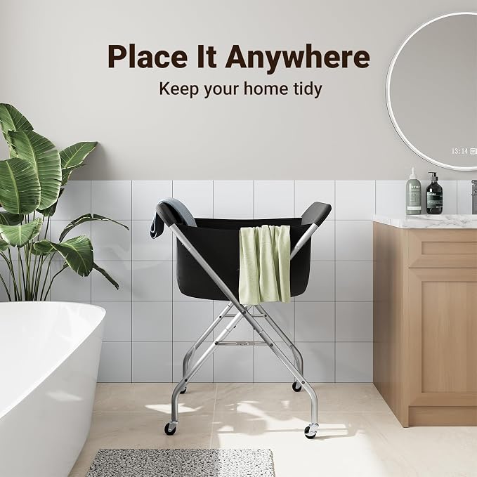 ELYKEN Laundry Basket with Wheels, Collapsible Laundry Hamper, Foldable Design - Image 6