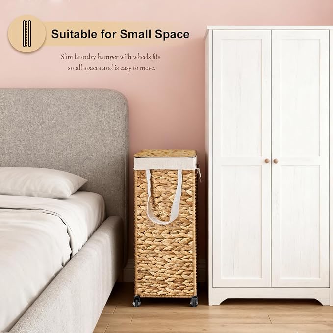 Rolling Laundry Hamper with Lid and Wheels, Slim Laundry Basket with Removable - Image 3