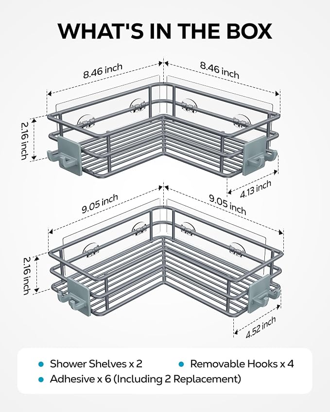 Nieifi Adhesive Corner Shower Caddy Shelf Basket Rack - Image 7