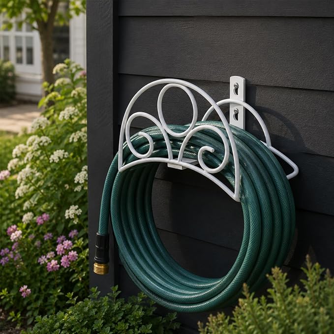 Metal Garden Hose Holder Wall Mounted Water White Hose Holder - Image 2
