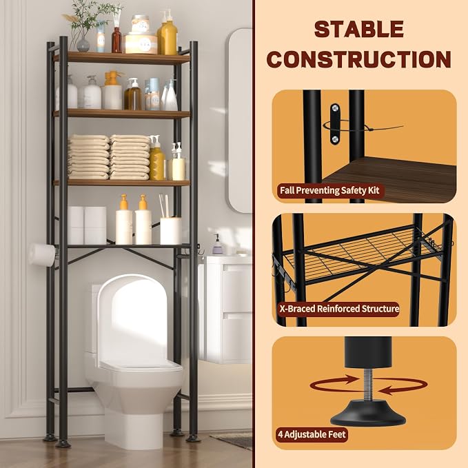 GloTika 4-Tier Over Toilet Storage, 69.3" H, 150lb Capacity, Carbon Steel - Image 4