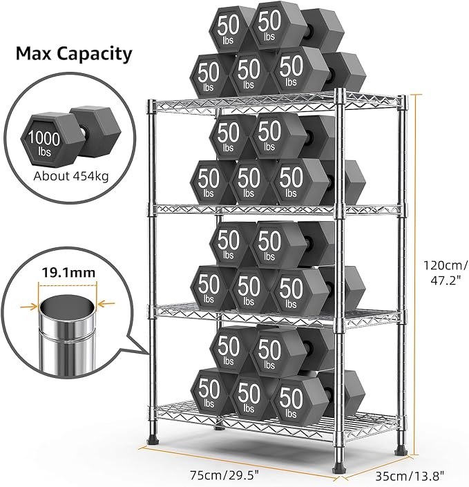 1000 lbs Storage Shelving Steel Heavy Duty 4-Tier Utility Shelving Unit Steel - Image 3
