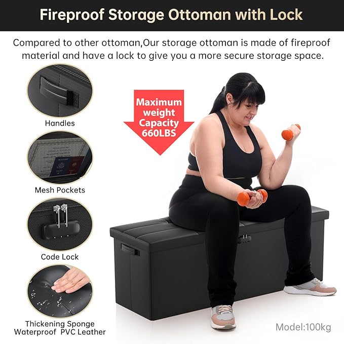 DocSafe Storage Ottoman Bench, Fireproof＆Waterproof Folding Bench - Image 6