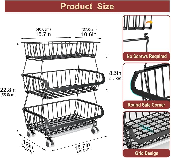 Miyawell 3-Tier Rolling Pantry Cart - Image 2