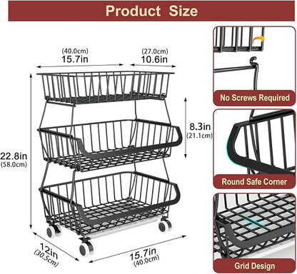 Miyawell 3-Tier Rolling Pantry Cart - Image 2
