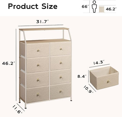 WLIVE Beige Boucle 8-Drawer Fabric Dresser Storage Tower Bedroom | Boucle - Image 3