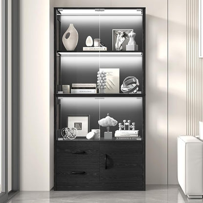 Display Cabinet with Glass Doors, 4-Tier Display Case with 3-Color Lights & - Image 6