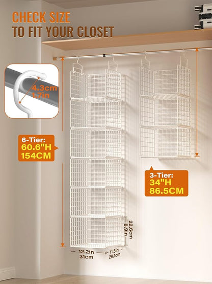6 Tier Closet Hanging Organizer, Metal Closet Organizers and Storage - Image 2