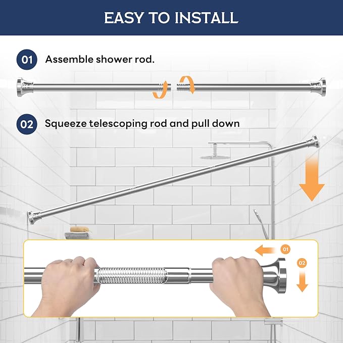 Adjustable Shower Curtain Rod 31-104 Inch, Never Rust Stainless Steel Silver - Image 6