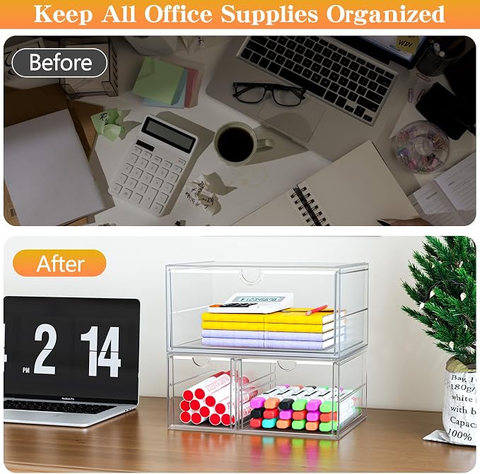 Makeup Organizer with 3 Drawers, Acrylic Organizer, Desk Organizers and - Image 6