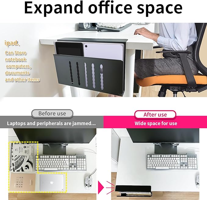 Desk Side Storage, Under Desk Storage, No Drill Steel Hanging Desk Organizer - Image 4