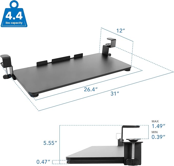 Mount-It! Clamp-On Under Desk Keyboard Tray, No-Drill Slide-Out Keyboard & - Image 3