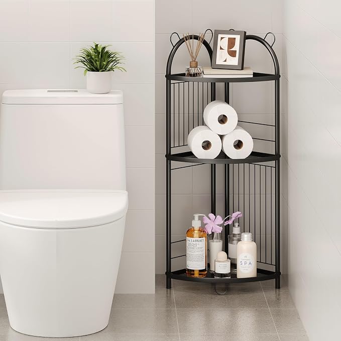 Corner Bathroom Shelf Metal Short Corner Stand Shelf Black Small Bathroom by CICUFYOfficial