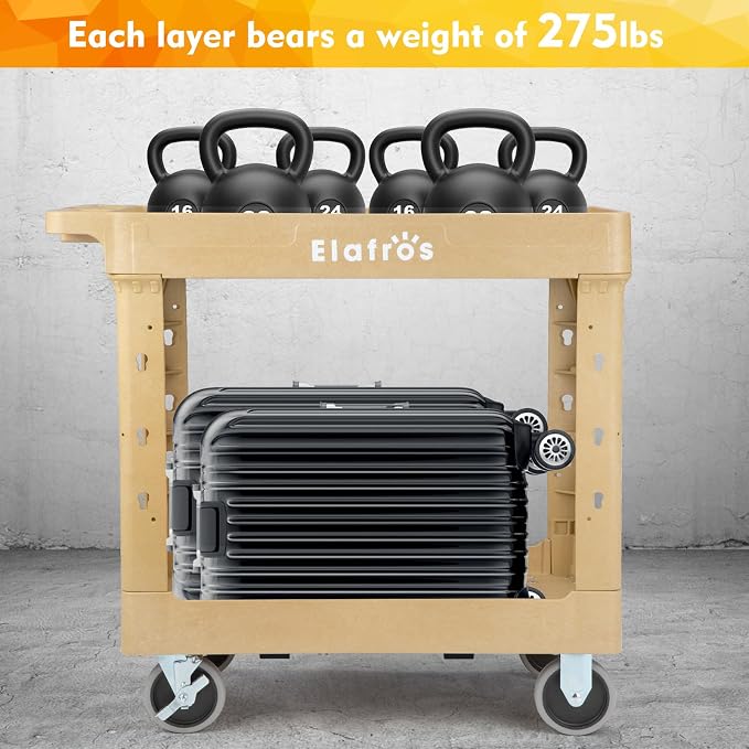 ELAFROS Heavy Duty Plastic Utility Cart 34 x 17 Inch - Image 6