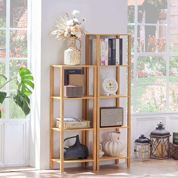 YUFAM 4 Tier Small Bookshelf, Narrow Tall Shelf, Wooden Book Shelf, Natural | - Image 4