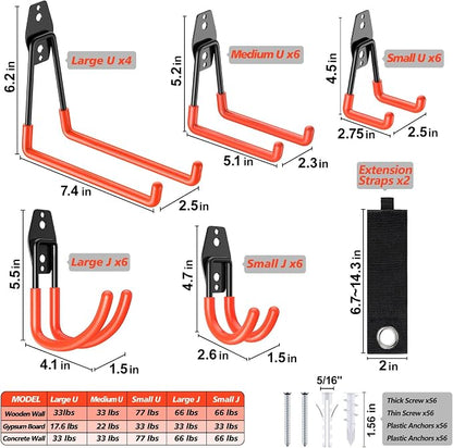 30 Pack Heavy Duty Garage Hooks, Solid Steel Wall Mount Hangers, - Image 2