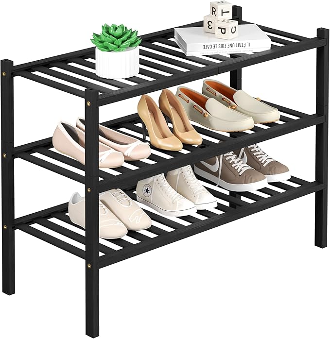 3 Tier Bamboo Shoe Rack for Closet Free Standing Wood Shoe Shelf Storage by ROMGUAR+CRAFT