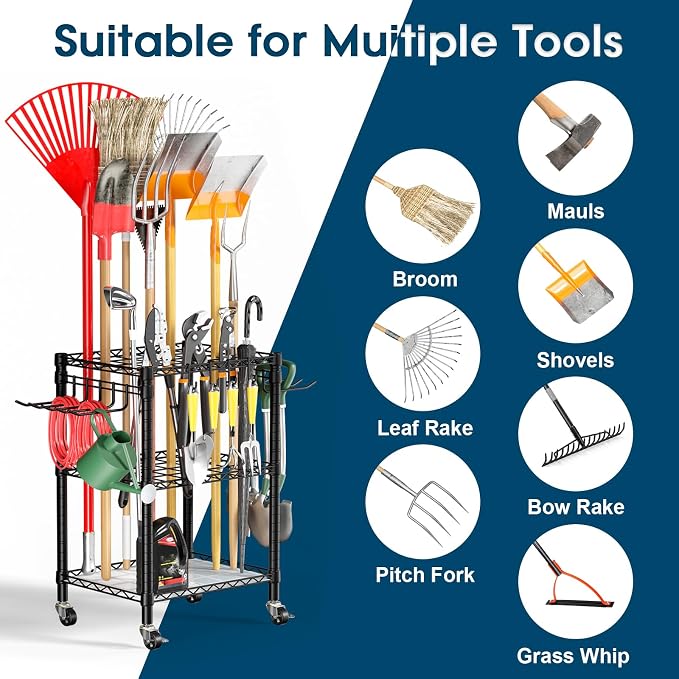 T1 Garden Tool Organizer（With Lockable Wheels）Heavy Duty Garage Tool Storage - Image 6