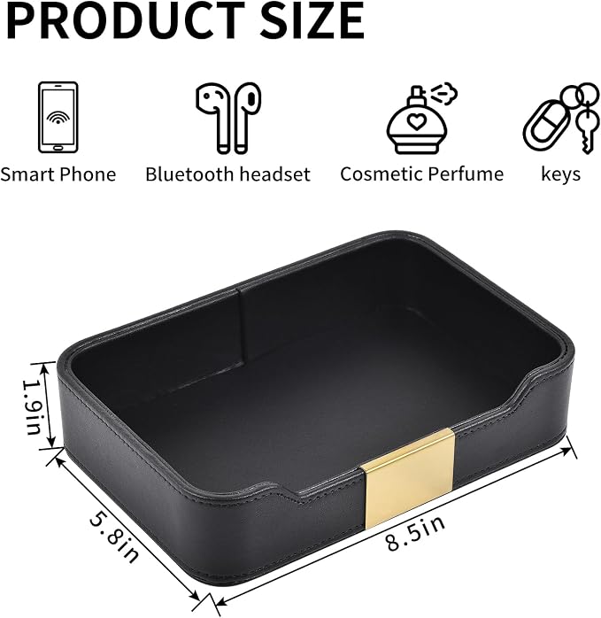 Luxury Leather Valet Tray Desktop Storage Organizer, Bedside Vanity Catchall - Image 4