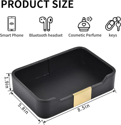 Luxury Leather Valet Tray Desktop Storage Organizer, Bedside Vanity Catchall - Image 4