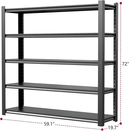 59" W Storage Shelves 2500LBS Garage Shelving Heavy Duty 5 Tier Adjustable - Image 3
