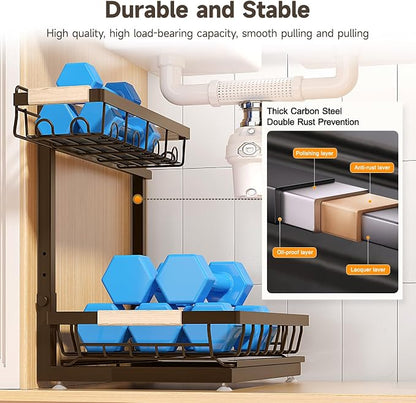 Sevenblue 2-Pack 2-Tier Height Adjustable Under Sink Organizer & Storage | - Image 5