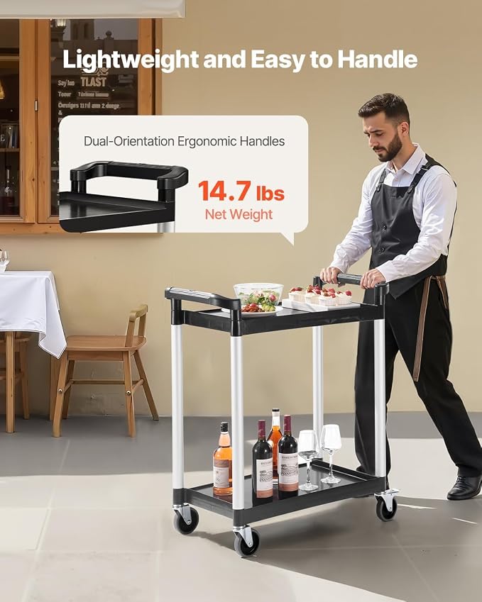 VEVOR Utility Cart, 300 lbs Load Capacity, 2-Tier Utility Plastic Cart - Image 6
