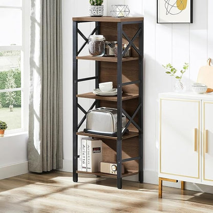 Small Bookshelf, 5 Tier Industrial Bookshelf - Image 4